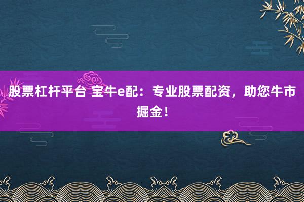 股票杠杆平台 宝牛e配：专业股票配资，助您牛市掘金！