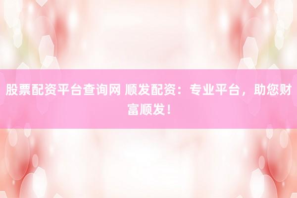 股票配资平台查询网 顺发配资：专业平台，助您财富顺发！