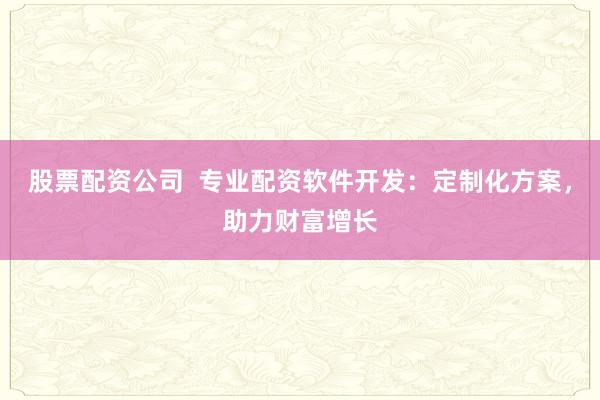股票配资公司  专业配资软件开发：定制化方案，助力财富增长