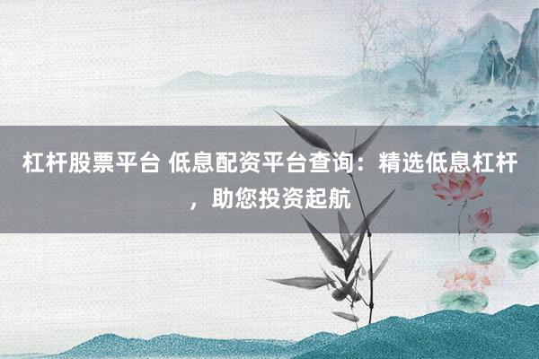 杠杆股票平台 低息配资平台查询：精选低息杠杆，助您投资起航