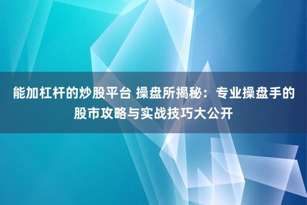 能加杠杆的炒股平台 操盘所揭秘：专业操盘手的股市攻略与实战技巧大公开