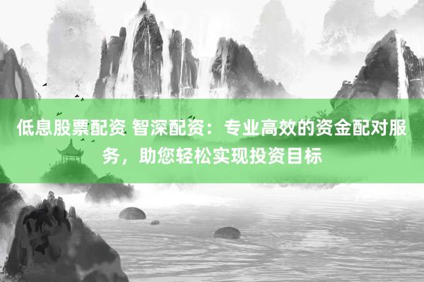 低息股票配资 智深配资：专业高效的资金配对服务，助您轻松实现投资目标