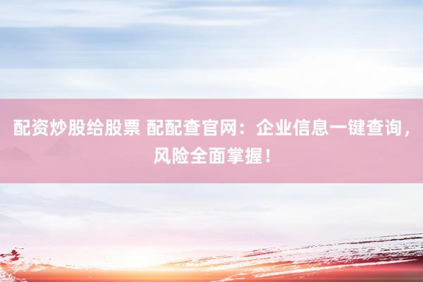 配资炒股给股票 配配查官网：企业信息一键查询，风险全面掌握！