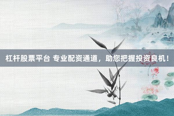 杠杆股票平台 专业配资通道,助您把握投资良机!