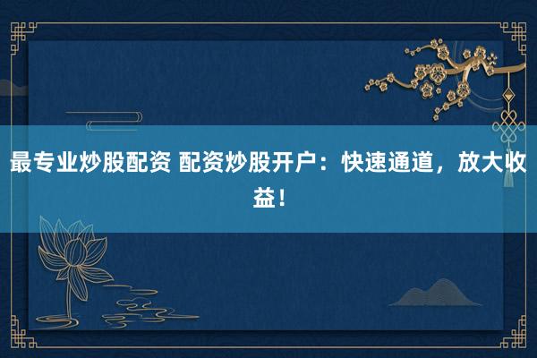 最专业炒股配资 配资炒股开户：快速通道，放大收益！